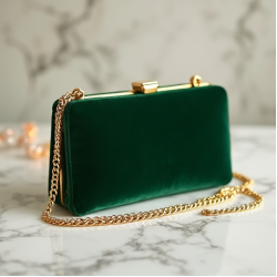 Velvet Clutch Bag with Gold Chain