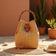 Woven Bucket Bag with Bamboo Handle