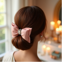 Satin Hair Bow Clip with Bow Accent