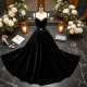 Velvet Evening Gown with Bow Accent