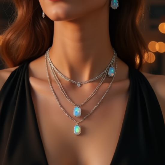 Layered Choker Necklace in Opal Tint