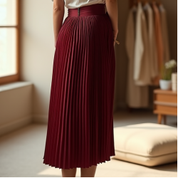 Pencil Midi Skirt in Pleated Satin