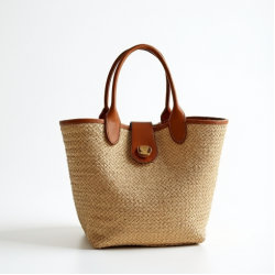 Woven Woven Basket Bag with Twist Lock