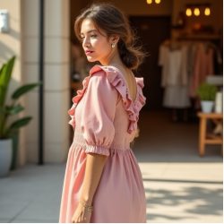 Ruffled Tunic Top with Puff Sleeves