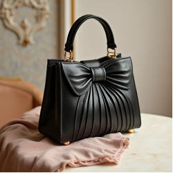 Pleated Top-Handle Bag with Bow Accent