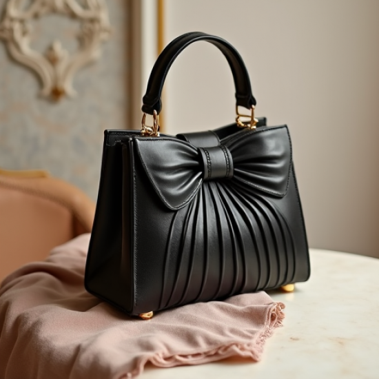Pleated Top-Handle Bag with Bow Accent