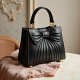 Pleated Top-Handle Bag with Bow Accent