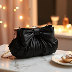 Pleated Clutch Bag with Bow Accent