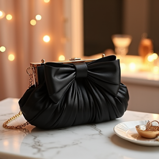 Pleated Clutch Bag with Bow Accent
