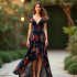 Velvet High-Low Dress with Floral Print