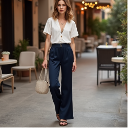 Casual Flare Jeans in Pleated Satin