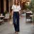 Casual Flare Jeans in Pleated Satin