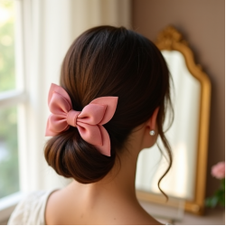 Floral Hair Bow Clip with Bow Accent