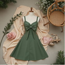 Ethereal Fit and Flare Dress with Bow Accent