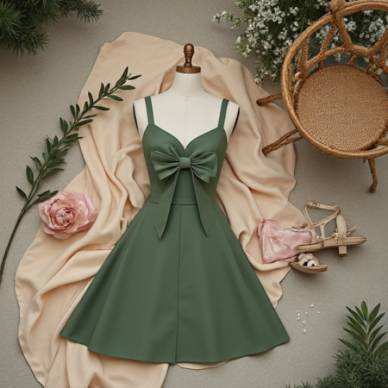 Ethereal Fit and Flare Dress with Bow Accent