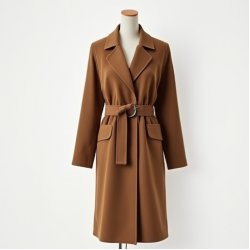 Wool Blend Duster Coat with Belt Closure