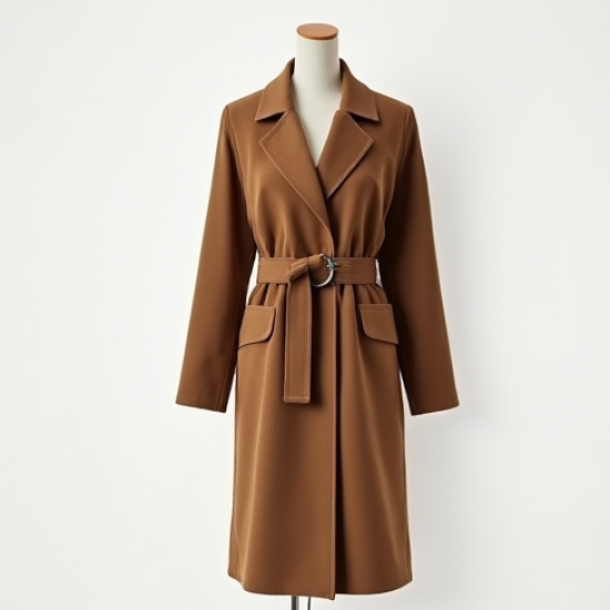 Wool Blend Duster Coat with Belt Closure