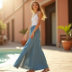 Denim Maxi Skirt in Light Wash