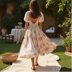 Floral Peasant Dress with Puffed Sleeves