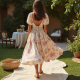 Floral Peasant Dress with Puffed Sleeves