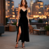 Velvet Slip Dress with Slit Detail