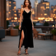 Velvet Slip Dress with Slit Detail