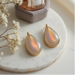 Enamel Drop Earrings in Opal Tint