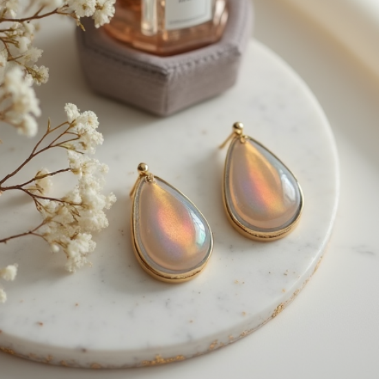 Enamel Drop Earrings in Opal Tint