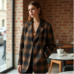 Oversized Blazer in Plaid Pattern