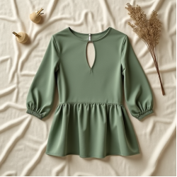 Cotton Peplum Top with Keyhole Back
