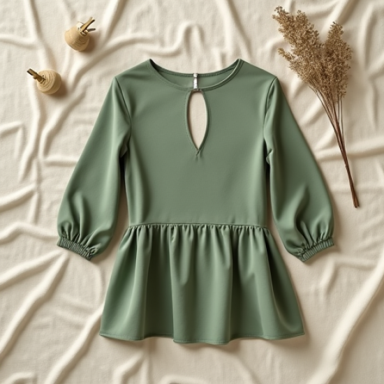 Cotton Peplum Top with Keyhole Back