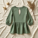 Cotton Peplum Top with Keyhole Back