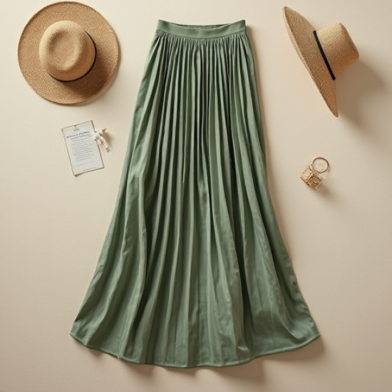Flowy Maxi Skirt in Pleated Satin