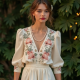 Embroidered Satin Blouse in Vintage Floral