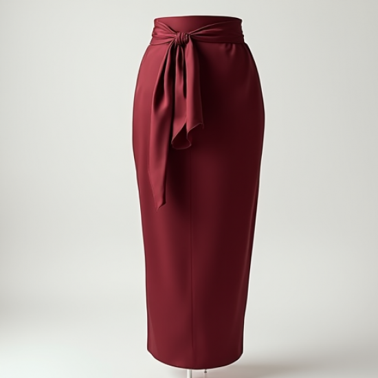 Pencil Midi Skirt in Pleated Satin