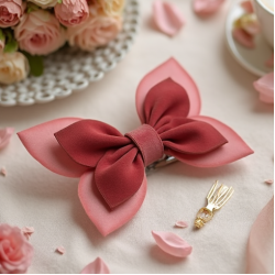 Floral Hair Bow Clip with Bow Accent