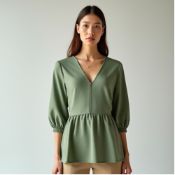 Cotton Peplum Top with Keyhole Back