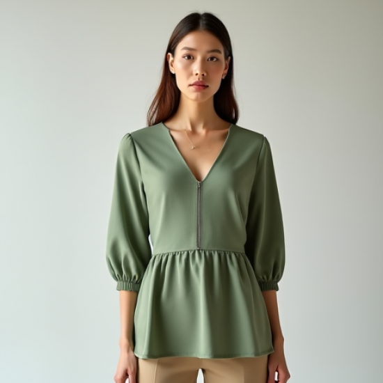Cotton Peplum Top with Keyhole Back