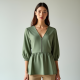 Cotton Peplum Top with Keyhole Back