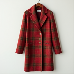 Plaid Cardigan Coat with Notch Lapel