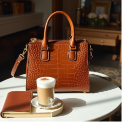 Structured Top-Handle Bag in Crocodile Pattern