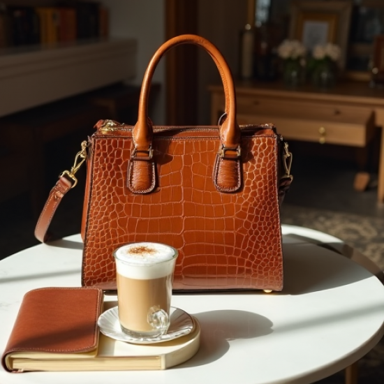 Structured Top-Handle Bag in Crocodile Pattern