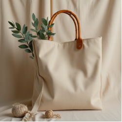 Woven Tote Bag with Bamboo Handle