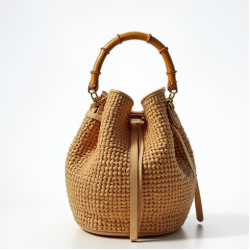 Straw Bucket Bag with Bamboo Handle