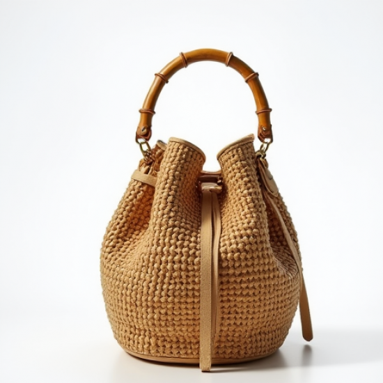 Straw Bucket Bag with Bamboo Handle