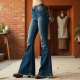 High-Waisted Flare Jeans with Raw Hem