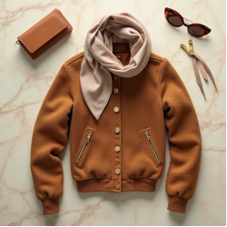 Bouclé Bomber Jacket with Gold Buttons