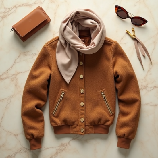 Bouclé Bomber Jacket with Gold Buttons