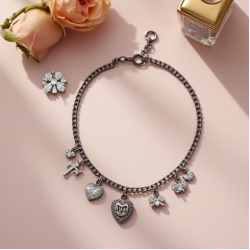 Dainty Charm Bracelet in Antique Finish