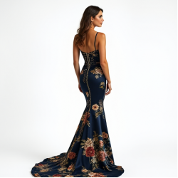 Satin Mermaid Gown with Floral Print